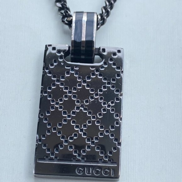 - Gucci Sliver Sterling Diamantissima Black Necklace 23" - Picture 6 of 15